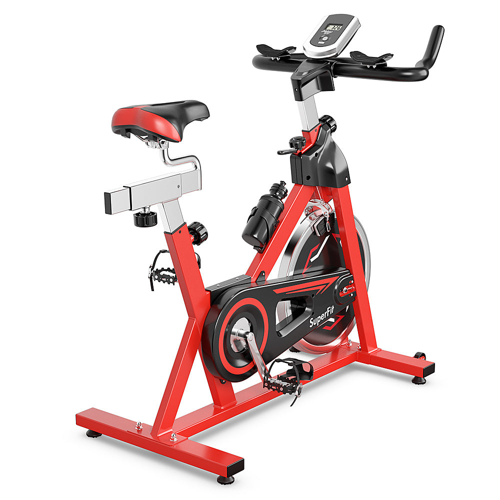 Costway - Stationary Indoor Fitness Cycling Bik w/ LCD Monitor - Black/Red_9