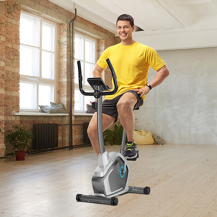 Costway - Magnetic Upright Exercise Bike Cycling Bike W/Pulse Sensor 8-Level Fitness - Silver_2