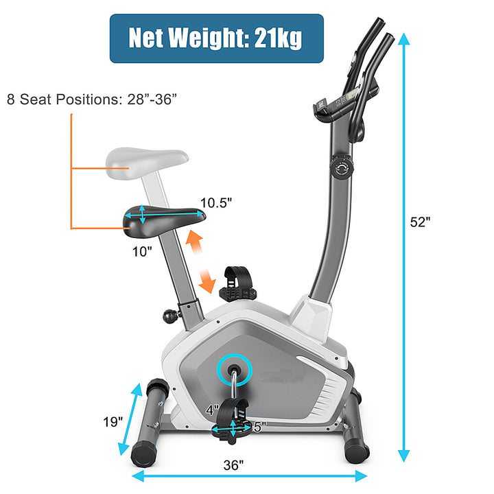 Costway - Magnetic Upright Exercise Bike Cycling Bike W/Pulse Sensor 8-Level Fitness - Silver_8