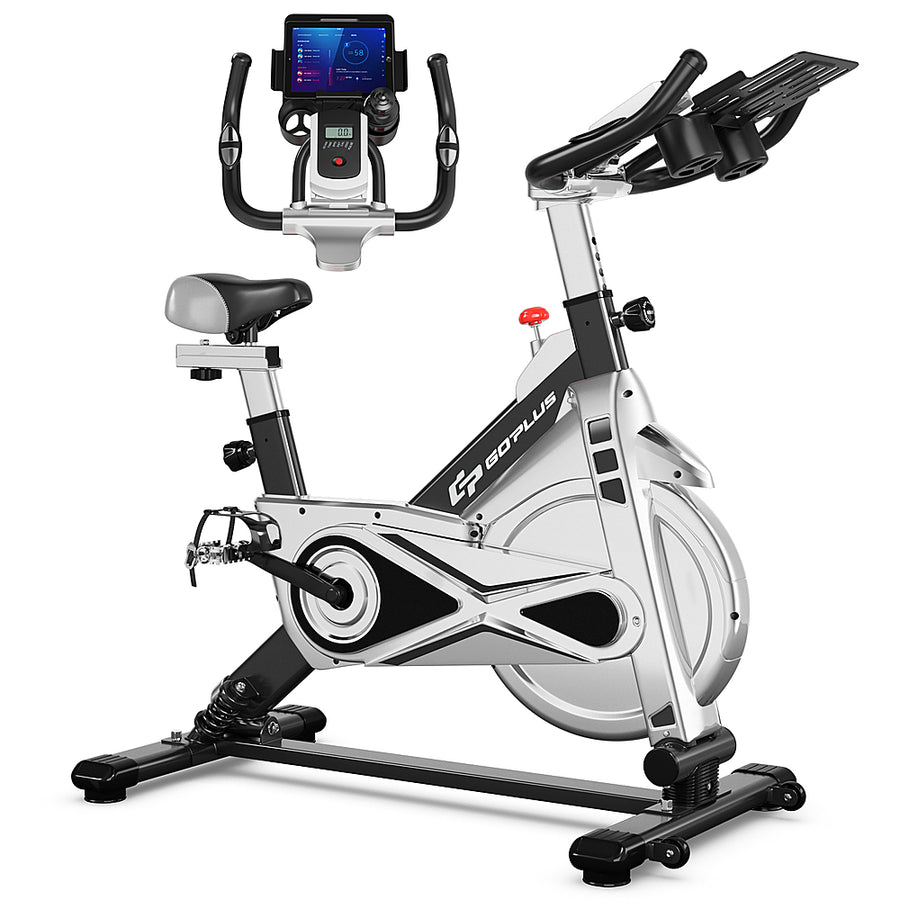 Costway - Indoor Stationary Exercise Cycle Bike Bicycle Workout w/ Large Holder - Black + Gray_0