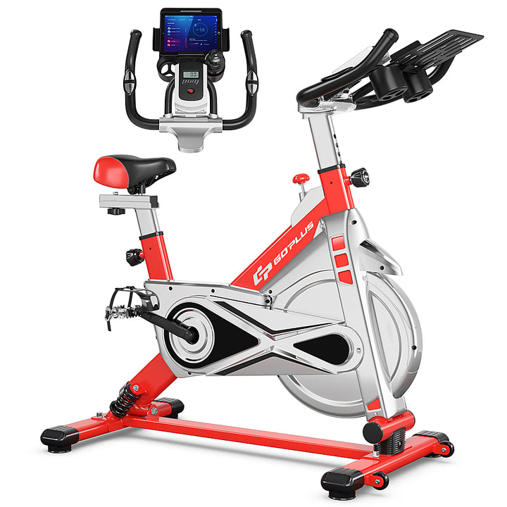 Costway - Indoor Stationary Exercise Cycle Bike Bicycle Workout w/ Large Holder - Red + Gray_0