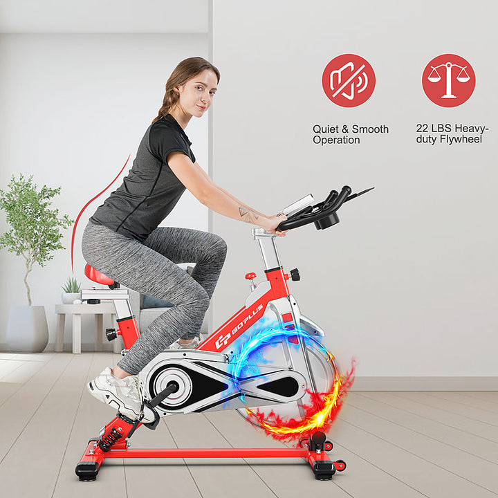 Costway - Indoor Stationary Exercise Cycle Bike Bicycle Workout w/ Large Holder - Red + Gray_1