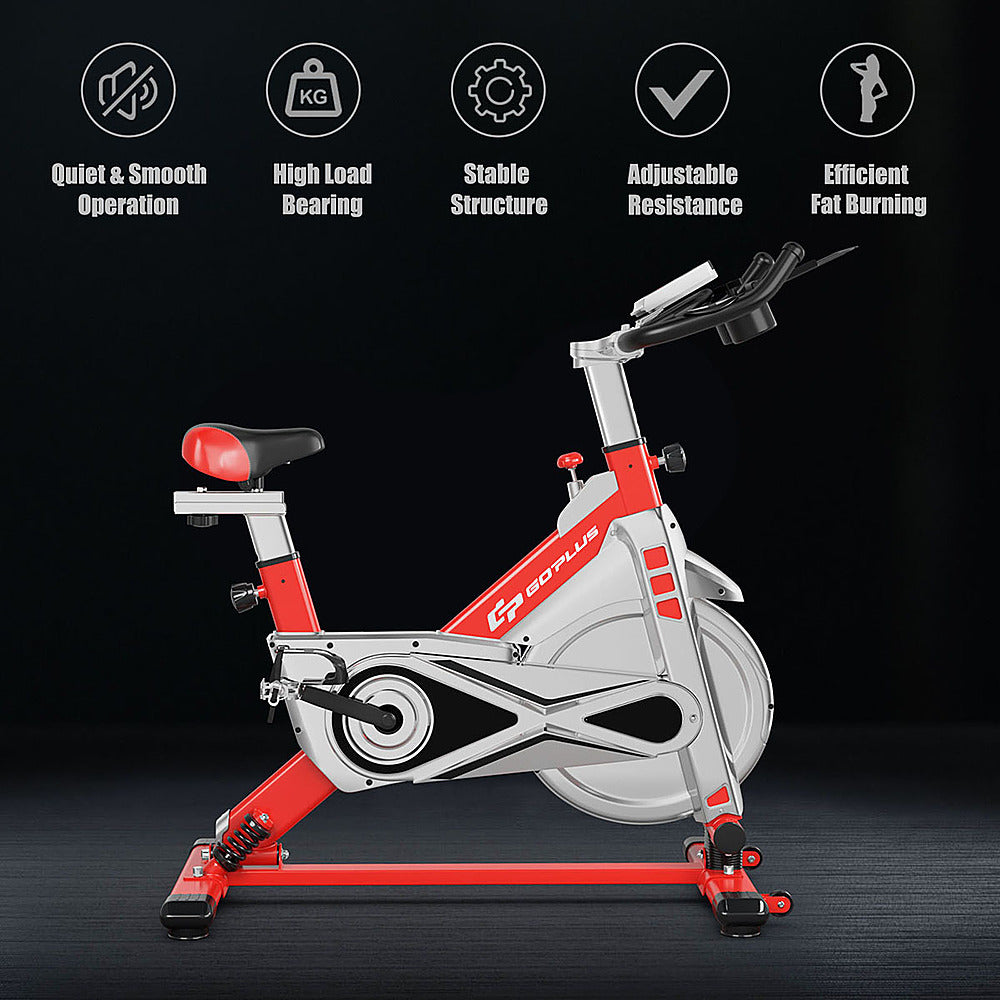 Costway - Indoor Stationary Exercise Cycle Bike Bicycle Workout w/ Large Holder - Red + Gray_4