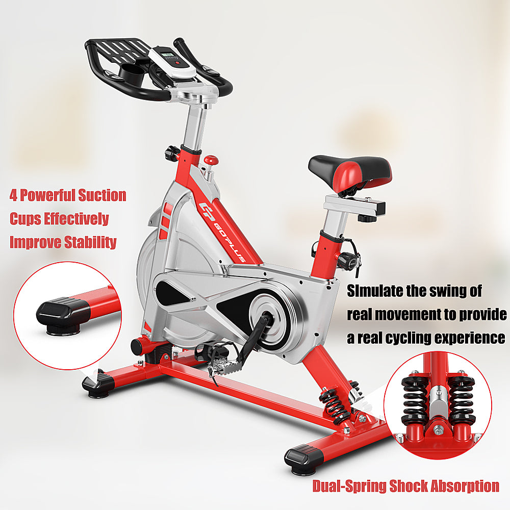 Costway - Indoor Stationary Exercise Cycle Bike Bicycle Workout w/ Large Holder - Red + Gray_6