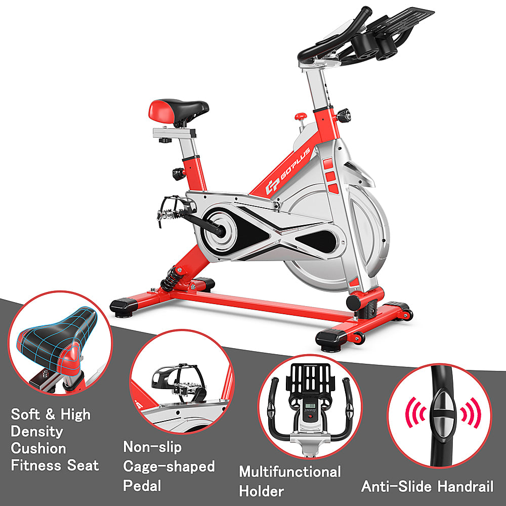 Costway - Indoor Stationary Exercise Cycle Bike Bicycle Workout w/ Large Holder - Red + Gray_7