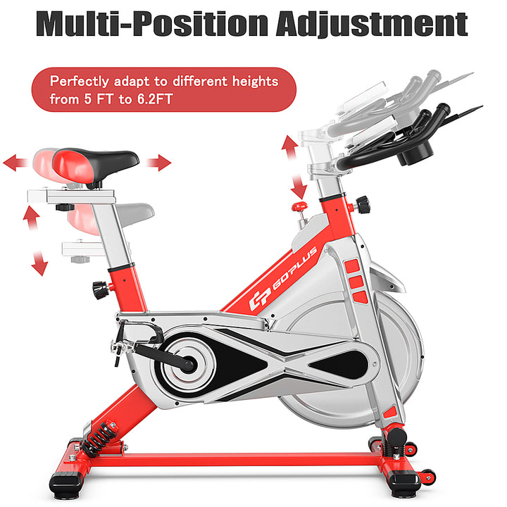 Costway - Indoor Stationary Exercise Cycle Bike Bicycle Workout w/ Large Holder - Red + Gray_8