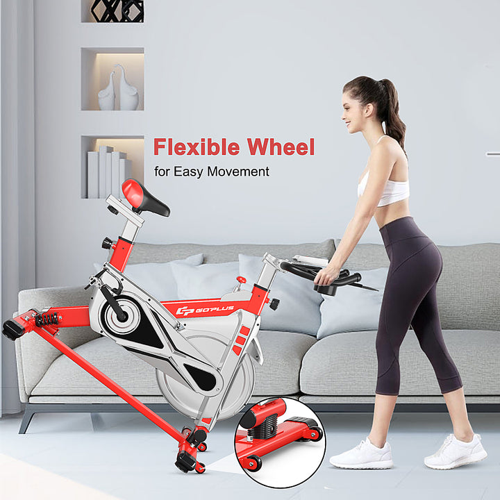 Costway - Indoor Stationary Exercise Cycle Bike Bicycle Workout w/ Large Holder - Red + Gray_9