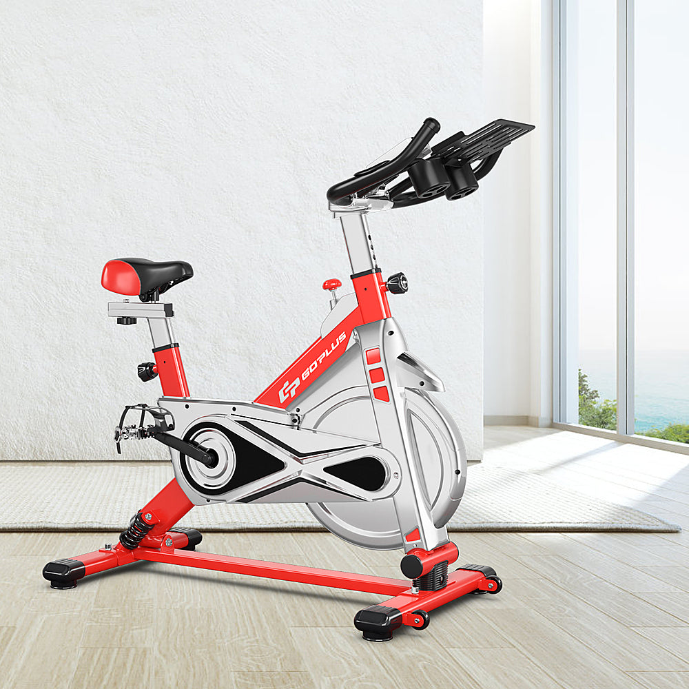 Costway - Indoor Stationary Exercise Cycle Bike Bicycle Workout w/ Large Holder - Red + Gray_10