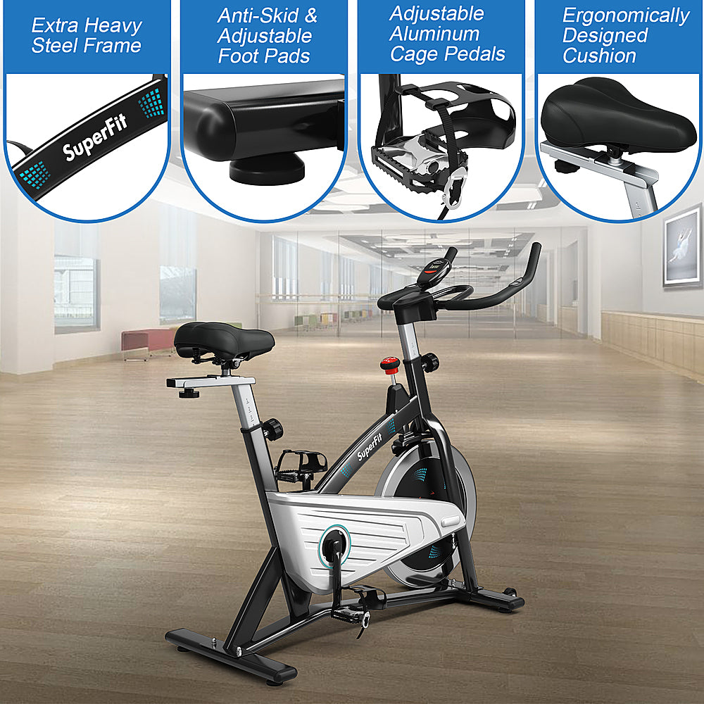 Costway - 30Lbs Magnetic Stationary Training Bike Stationary Belt Drive Bicycle - Black, Silver_1