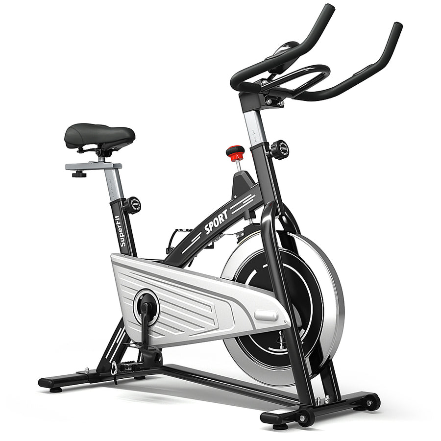 Costway - 30Lbs Stationary Training Bike Exercising Bicycle W/Monitor Gym - Black, Silver_0