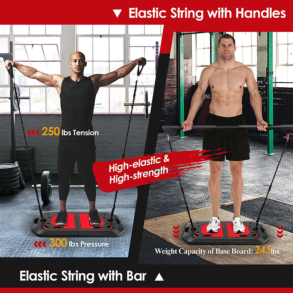 Costway - Push up Board Set Folding Push up Stand with Elastic String Pilate Bar Bag Home Gym - Black/Red_5