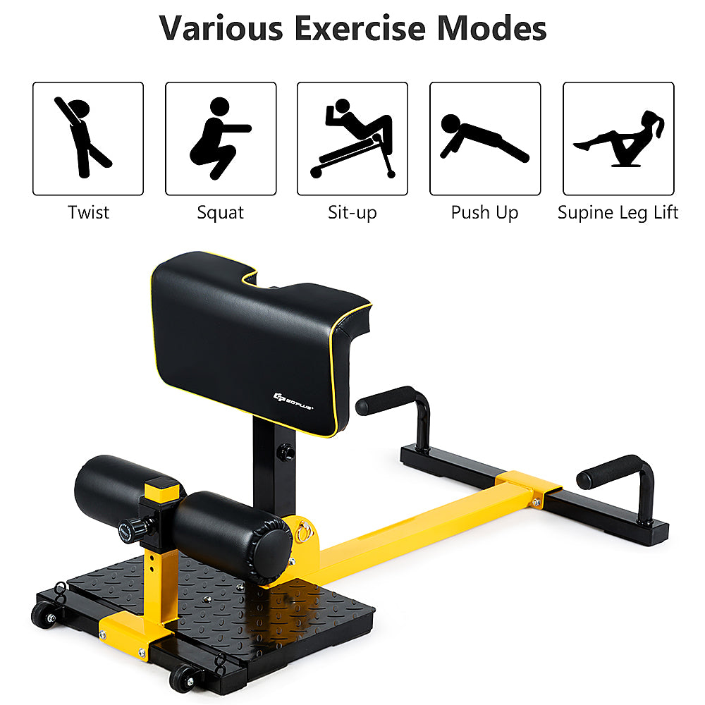 Costway - 8-in-1 Multifunctional Squat Machine Deep Sissy Squat Home Gym Fitness Equipment - Black + Yellow_1