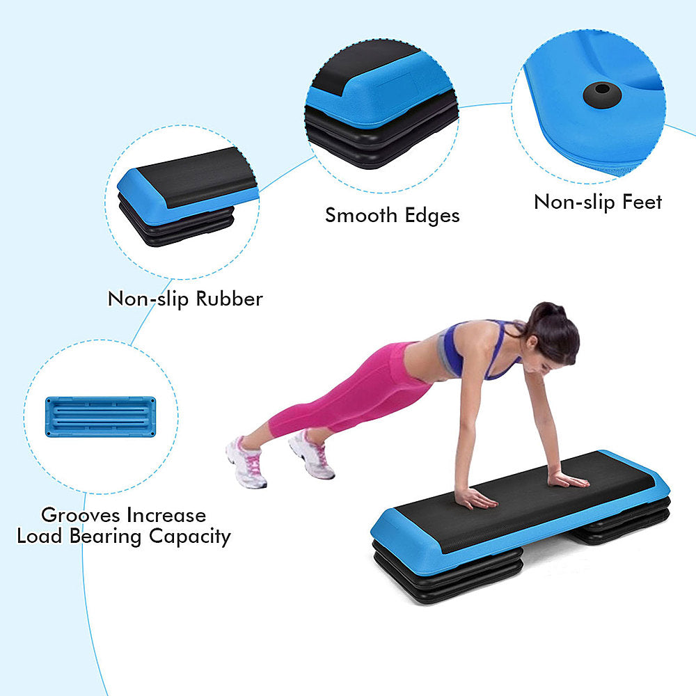 Costway - Fitness Aerobic Step Cardio Adjust 4'' - 6'' - 8'' Exercise Stepper w/Risers - Blue_1