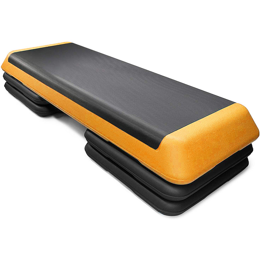 Costway - Fitness Aerobic Step 43'' Cardio Adjust 4'' - 6'' - 8'' Exercise Stepper with Risers - Orange_0