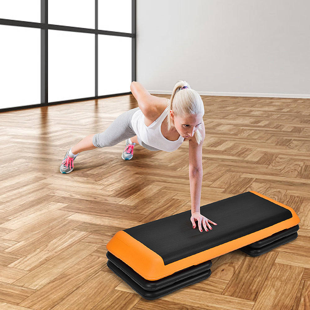 Costway - Fitness Aerobic Step 43'' Cardio Adjust 4'' - 6'' - 8'' Exercise Stepper with Risers - Orange_1