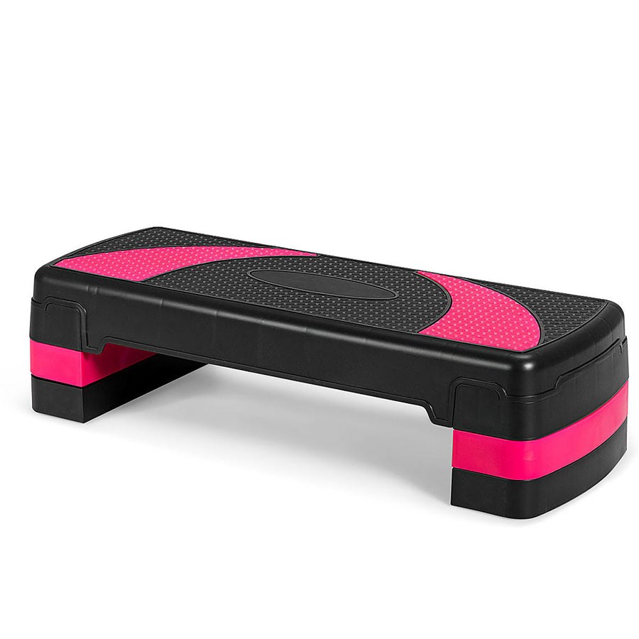 Costway - 31'' Aerobic Exercise Stepper Cardio Trainer W/Riser Adjustable Height 4''- 6''- 8'' - Black/Pink_0