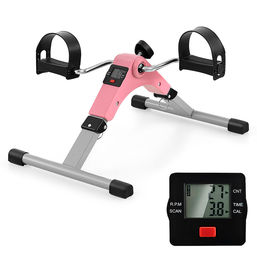 Costway - Under Desk Exercise Bike Pedal Exerciser with LCD Display for Legs & Arms Workout Pink - Pink_0