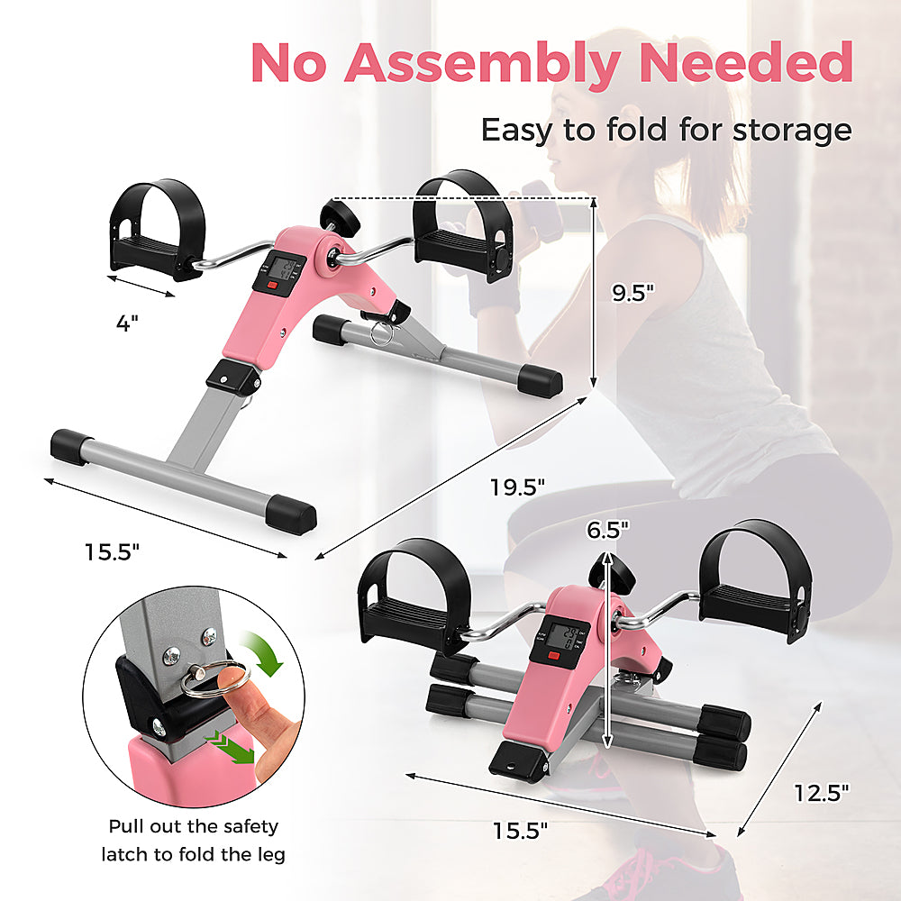 Costway - Under Desk Exercise Bike Pedal Exerciser with LCD Display for Legs & Arms Workout Pink - Pink_1