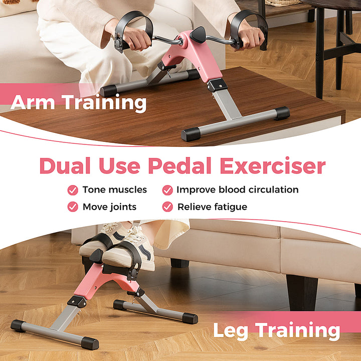 Costway - Under Desk Exercise Bike Pedal Exerciser with LCD Display for Legs & Arms Workout Pink - Pink_5