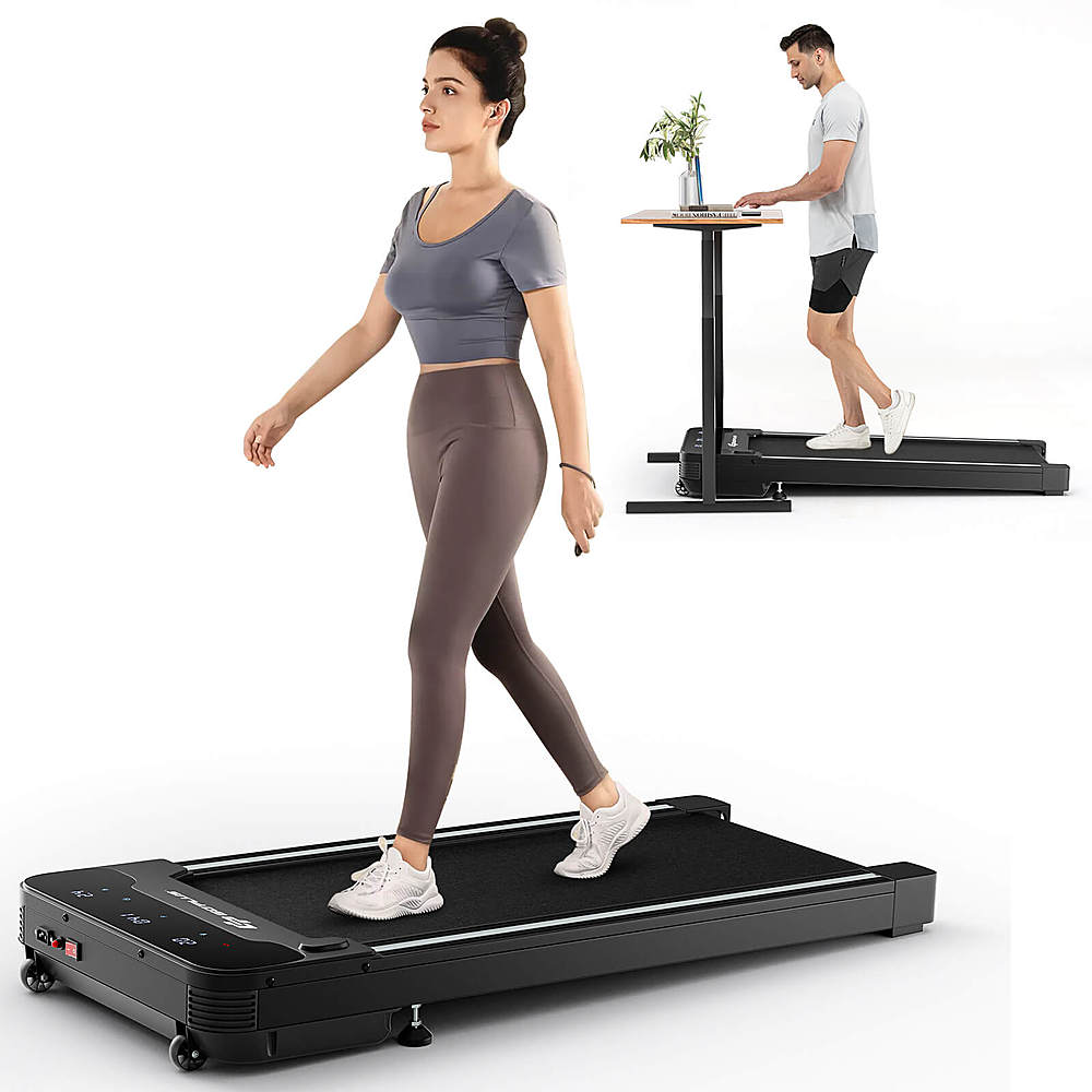 Costway - 1HP Under-Desk Walking Treadmill Jogging Exercise Machine w/ Remote Controller - Black_0