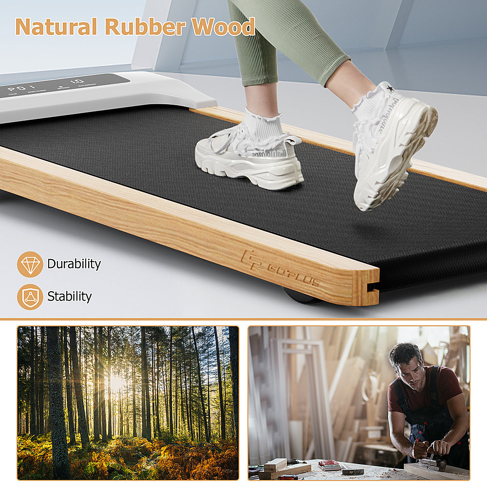 Costway - Walking Pad Under Desk Treadmill with Remote Control for Home/Office LED Display - Gray + Black + Natural_4