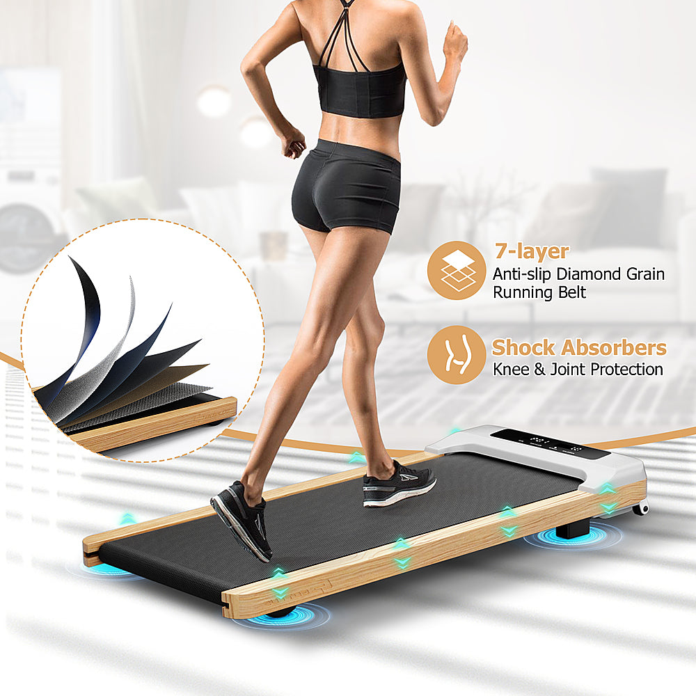 Costway - Walking Pad Under Desk Treadmill with Remote Control for Home/Office LED Display - Gray + Black + Natural_5