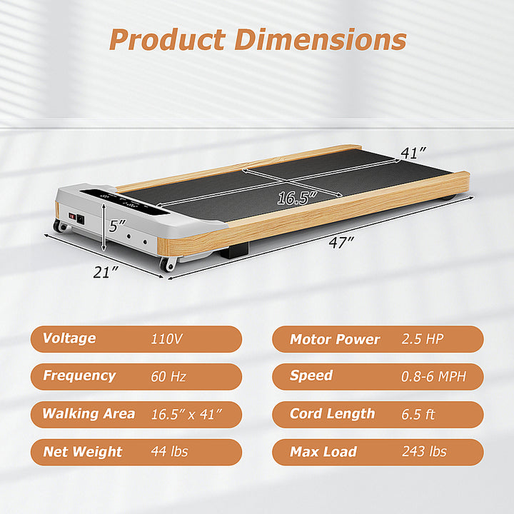 Costway - Walking Pad Under Desk Treadmill with Remote Control for Home/Office LED Display - Gray + Black + Natural_10