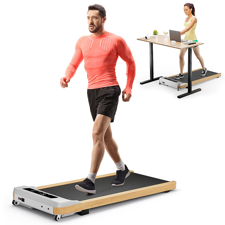 Costway - Walking Pad Under Desk Treadmill with Remote Control for Home/Office LED Display - Gray + Black + Natural_11