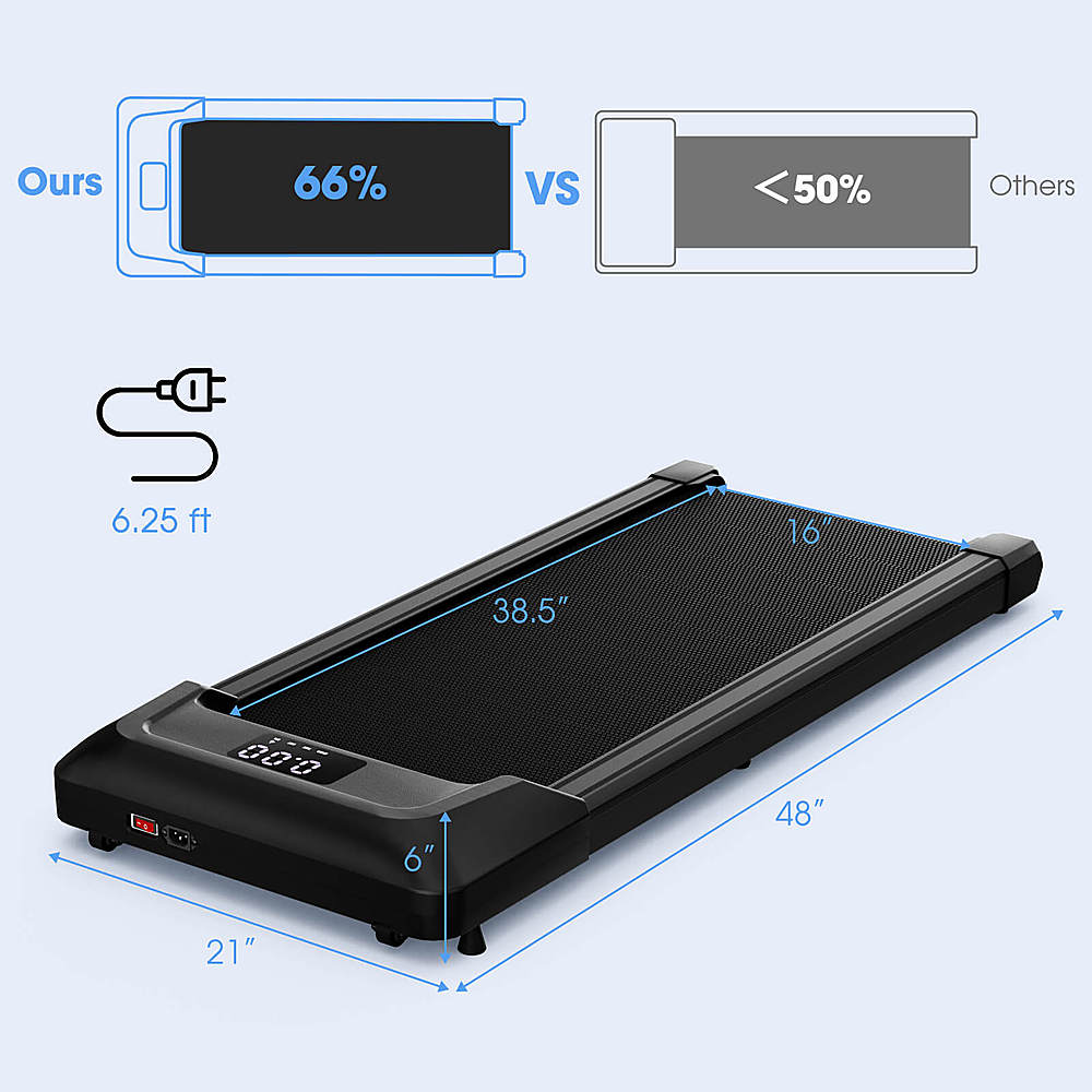 Costway - Walking Pad w/265 lbs Capacity Remote Control & LED Display Under Desk Treadmill - Black_1