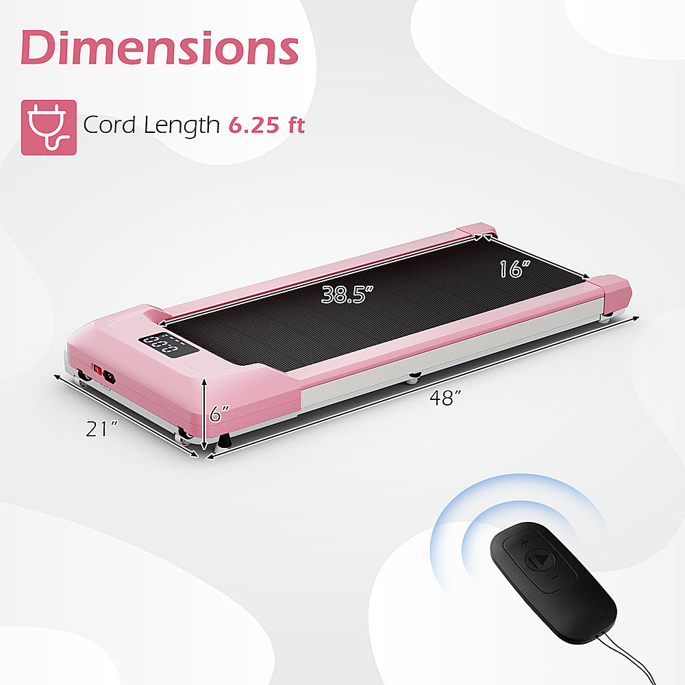 Costway - Walking Pad w/265 lbs Capacity Remote Control & LED Display Under Desk Treadmill - Pink_1