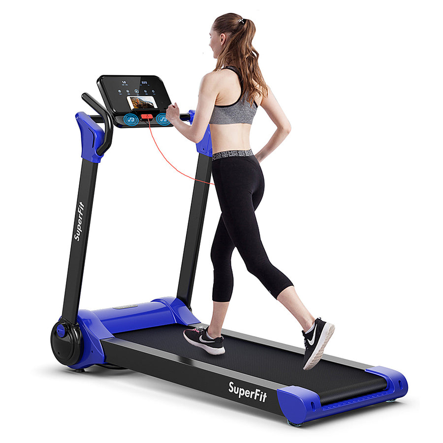 Costway - 2.25HP Folding Electric Motorized Treadmill With Speaker - Blue_0