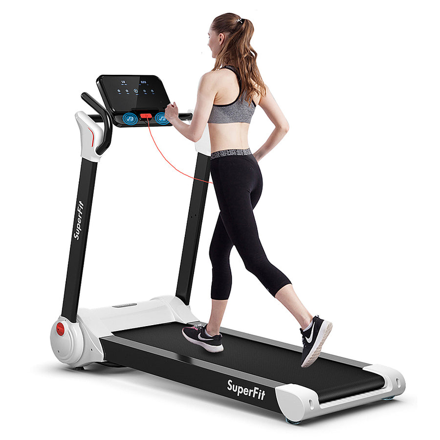 Costway - 2.25HP Folding Electric Motorized Treadmill With Speaker - White_0