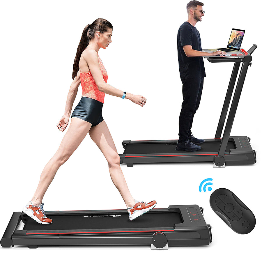 Costway - 2.25HP 3-in-1 Folding Treadmill W/Table Speaker Remote Control Home Office - Black_0