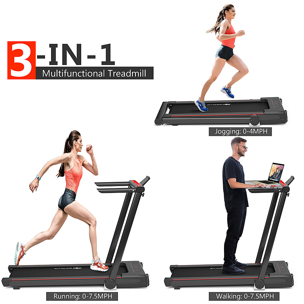 Costway - 2.25HP 3-in-1 Folding Treadmill W/Table Speaker Remote Control Home Office - Black_1