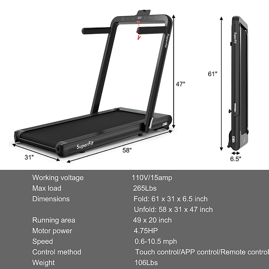 Costway - 4.75HP 2 In 1 Folding Treadmill W/Remote APP Control - Black_0