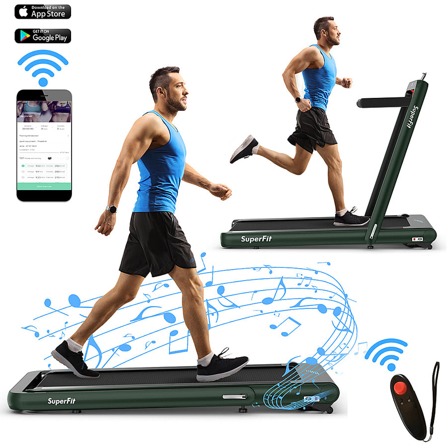 Costway - 4.75HP 2 In 1 Folding Home Treadmill with Remote APP Control - Green_0