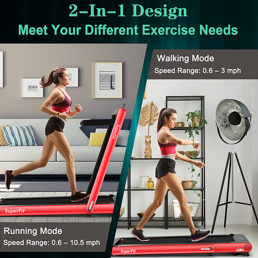 Costway - 4.75HP 2 In 1 Folding Treadmill W/Remote APP Control - Red_0