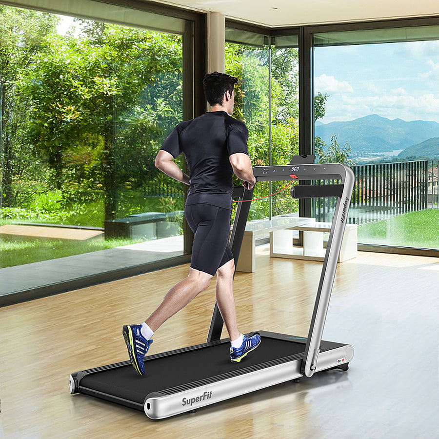 Costway - 4.75HP 2 In 1 Folding Treadmill W/Remote APP Control - Silver_0