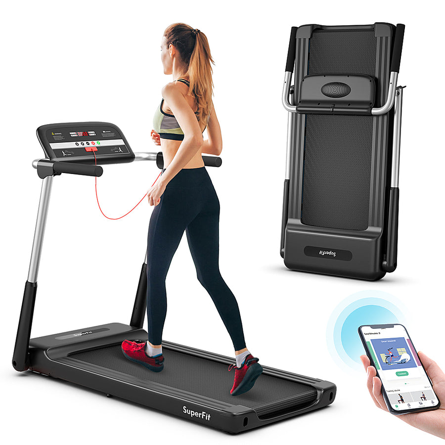 Costway - 2.25HP Folding LED Treadmill Electric Running Walking Machine with APP Control Gym - Black_0