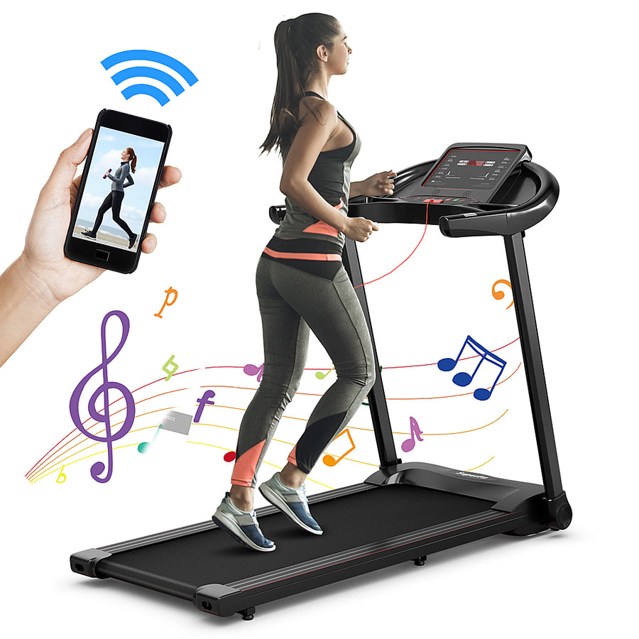 Costway - 2.25HP Electric Folding Treadmill W/HD LED Display APP Control Speaker - Black_0