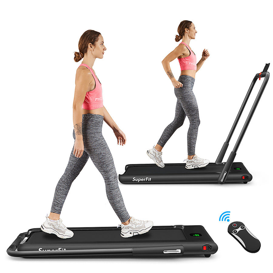 Costway - 2.25HP Up To 7.5MPH 2 in 1 Folding Under Desk Treadmill W/ Speaker Remote Control Single Display Screen - Black_0