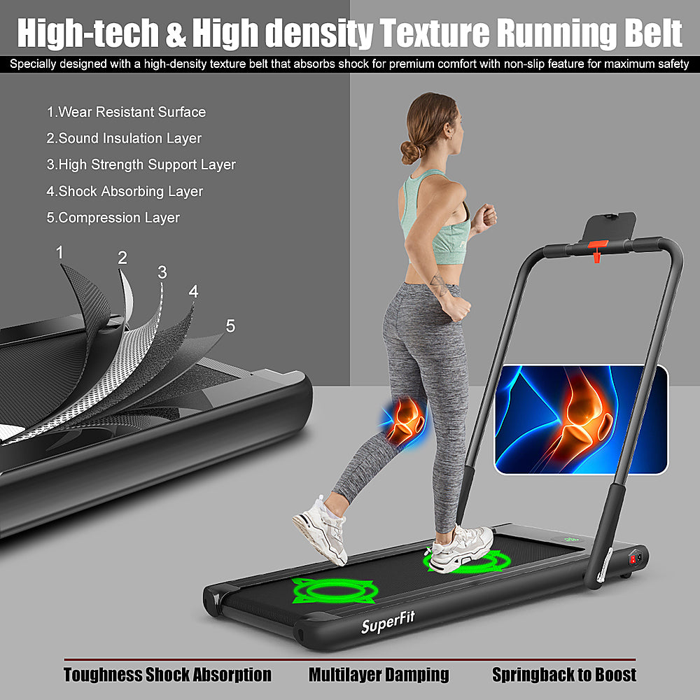 Costway - 2.25HP Up To 7.5MPH 2 in 1 Folding Under Desk Treadmill W/ Speaker Remote Control Single Display Screen - Black_1