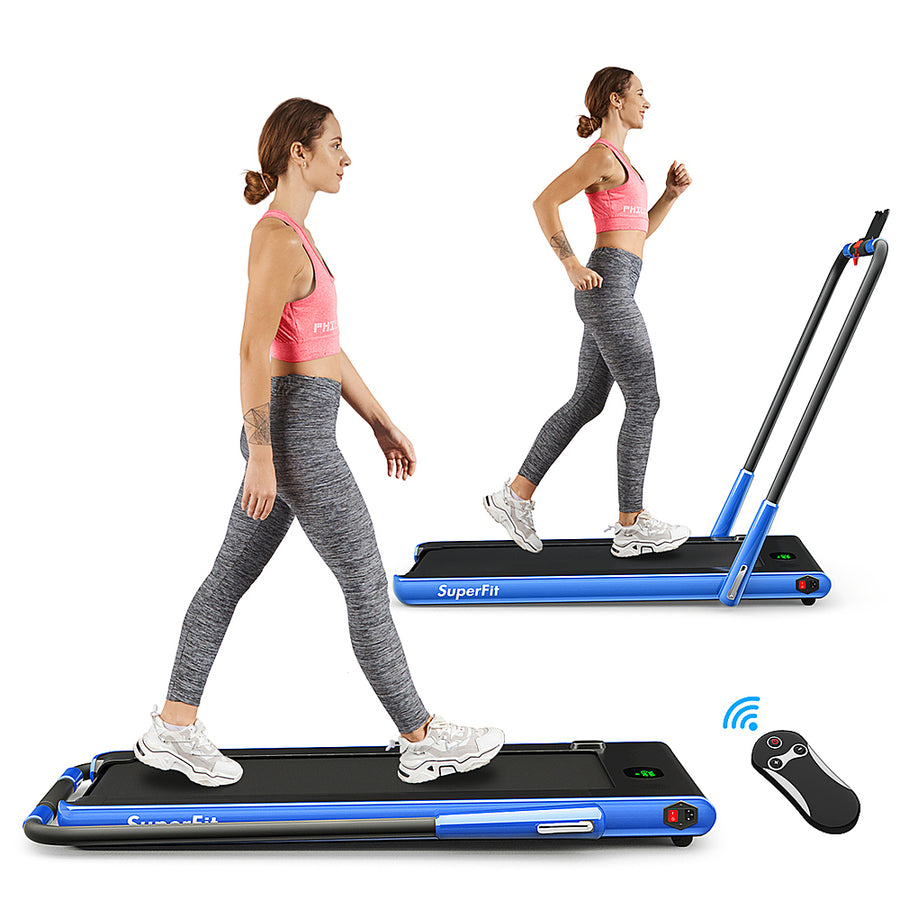 Costway - Up To 7.5MPH 2.25HP 2 in 1 Folding Under Desk Treadmill Remote Control  APP, Single Display Screen - Navy Blue_0