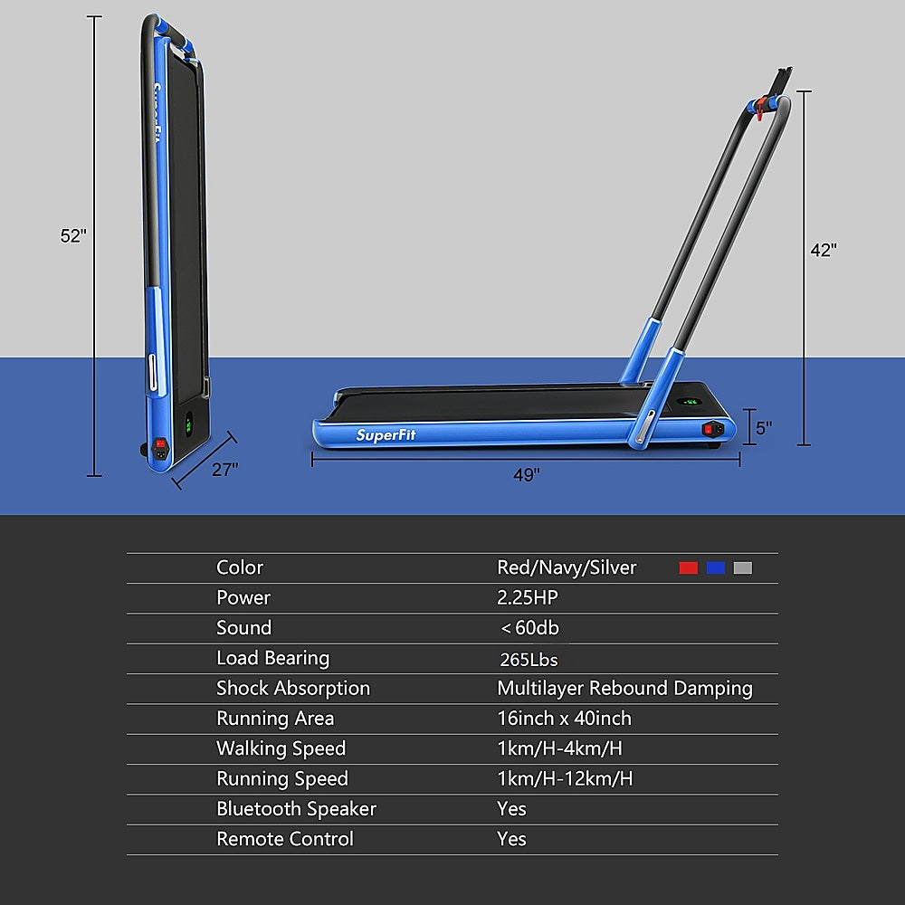 Costway - Up To 7.5MPH 2.25HP 2 in 1 Folding Under Desk Treadmill Remote Control  APP, Single Display Screen - Navy Blue_11