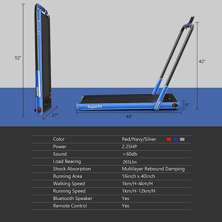 Costway - Up To 7.5MPH 2.25HP 2 in 1 Folding Under Desk Treadmill Remote Control  APP, Single Display Screen - Navy Blue_11