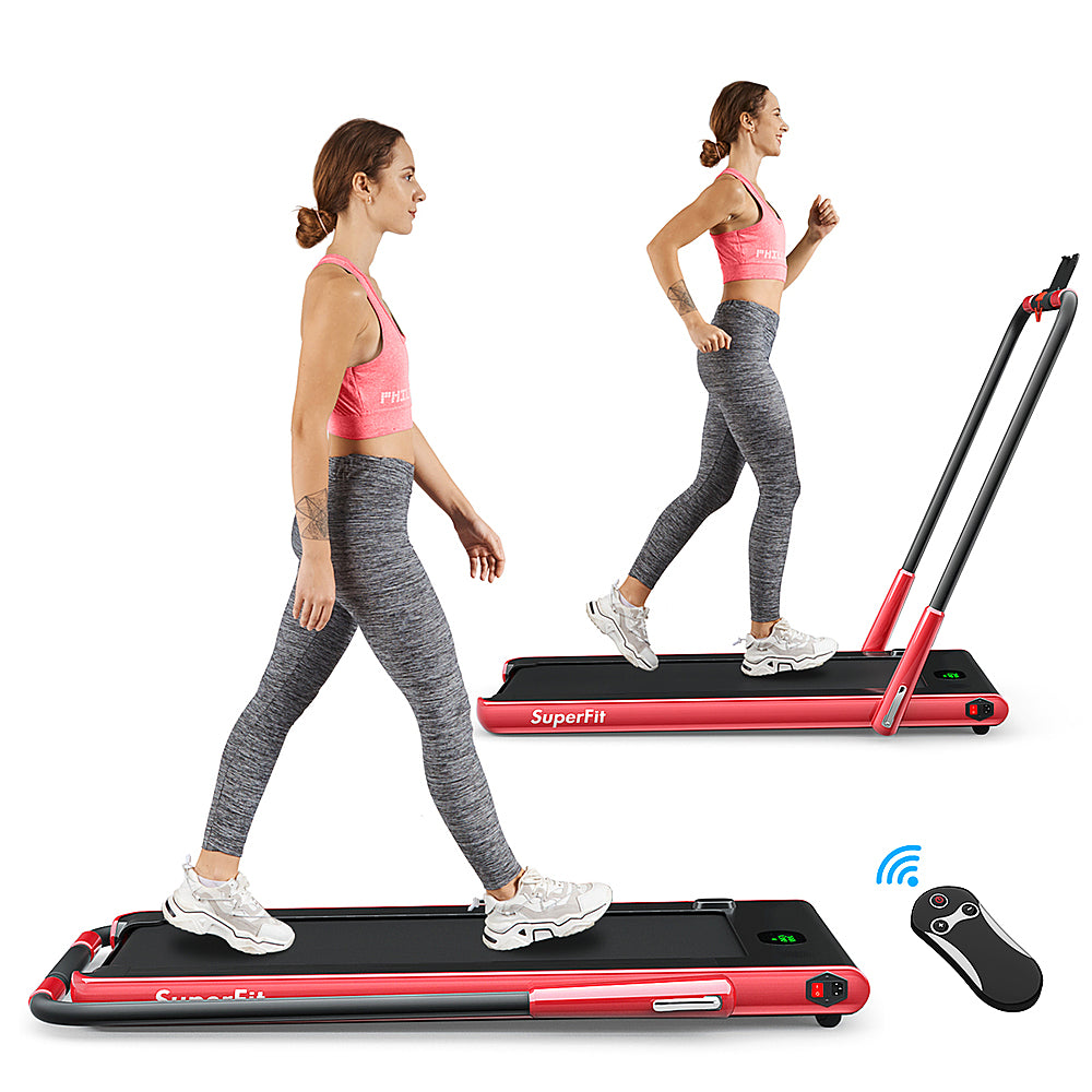 Costway - Up To 7.5MPH 2.25HP 2 in 1 Folding Under Desk Treadmill W/ Speaker Remote Control APP, Single Display Screen - Red_0