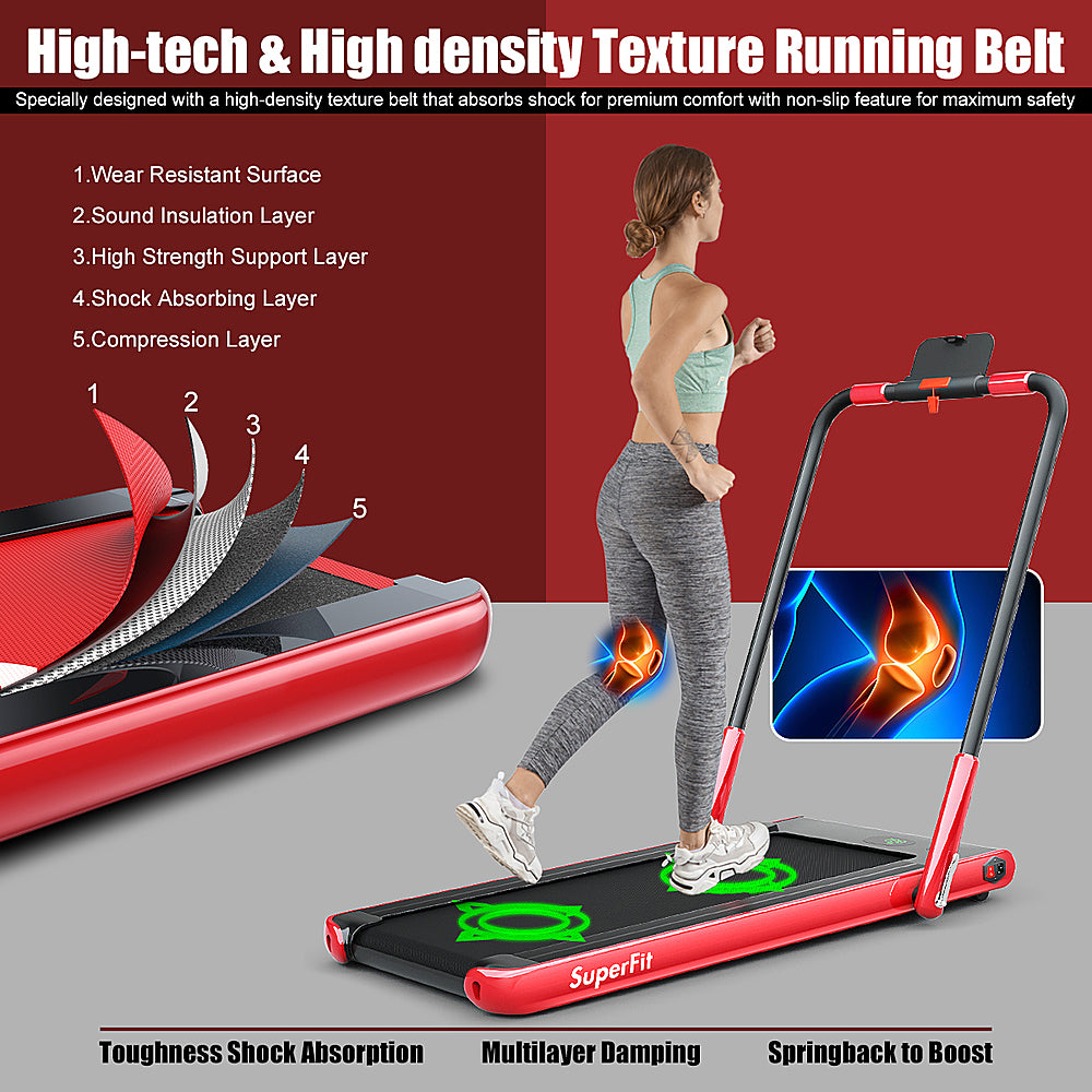 Costway - Up To 7.5MPH 2.25HP 2 in 1 Folding Under Desk Treadmill W/ Speaker Remote Control APP, Single Display Screen - Red_1