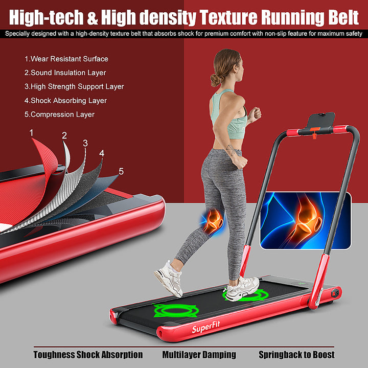 Costway - Up To 7.5MPH 2.25HP 2 in 1 Folding Under Desk Treadmill W/ Speaker Remote Control APP, Single Display Screen - Red_1