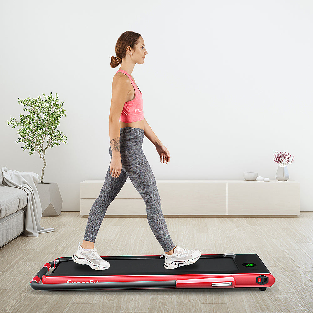 Costway - Up To 7.5MPH 2.25HP 2 in 1 Folding Under Desk Treadmill W/ Speaker Remote Control APP, Single Display Screen - Red_3