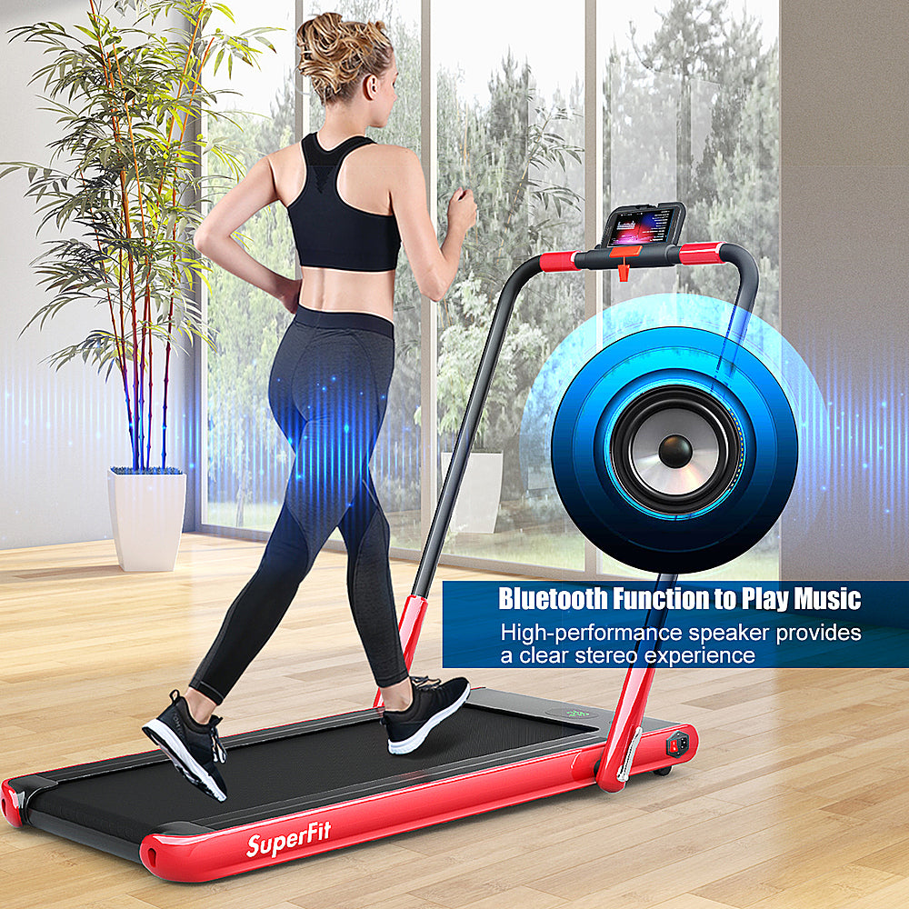 Costway - Up To 7.5MPH 2.25HP 2 in 1 Folding Under Desk Treadmill W/ Speaker Remote Control APP, Single Display Screen - Red_4